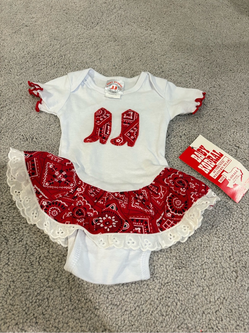Baby Girl White One-Piece Dress with Red Bandana Skirt